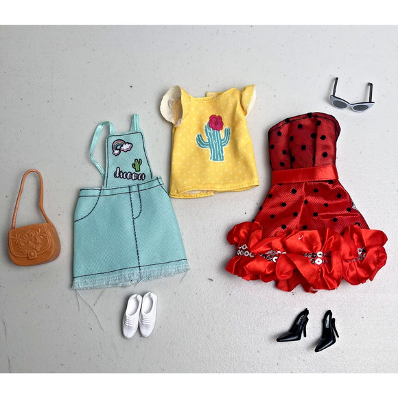 Barbie Doll Clothes Fashion 2 Outfits Shoes Heels Purse Sunglasses 9 Piece Lot - Picture 1 of 7